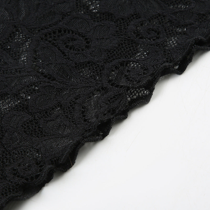 Haut uni asymétrique à manches longues et dentelle 