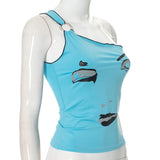 Irregular o ring one shoulder character pattern top