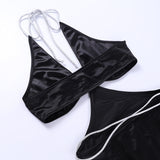 Halter self tie irregular deep V neck mini dress