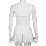 Mini-robe camisole zippée à col carré et ourlet en dentelle 
