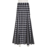 Plaid patchwork contrast zip-up maxi skirt