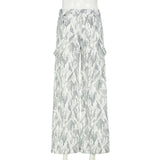 Button zip-up camouflage pocket straight leg pant