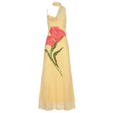 Robe longue à motif floral et dos nu en maille irrégulière 