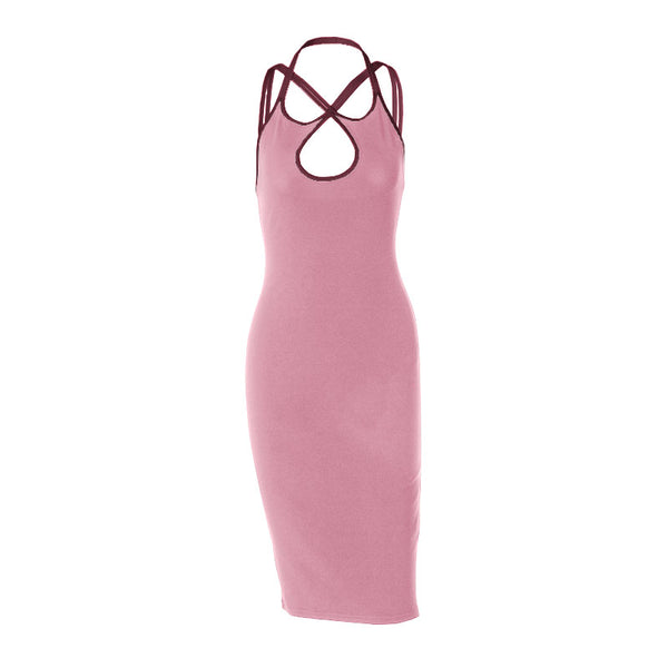 Robe midi dos nu à licou croisé sur le devant 