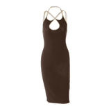 Robe midi dos nu à licou croisé sur le devant 