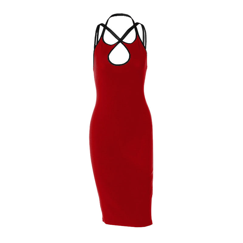 Robe midi dos nu à licou croisé sur le devant 