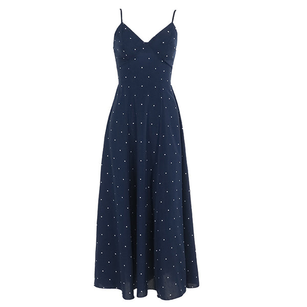 Vestido midi camisola con escote en V y lunares en contraste y fruncido 
