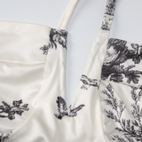 Conjunto de falda midi de tirantes fruncida con estampado halter y lazo 