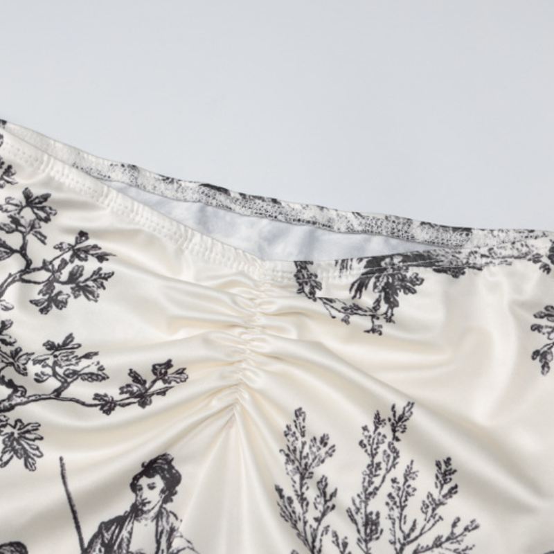 Conjunto de falda midi de tirantes fruncida con estampado halter y lazo 
