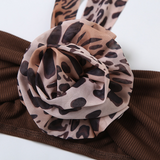 Conjunto de falda larga de 3 piezas con estampado de leopardo, de malla con lazo y cuello halter 