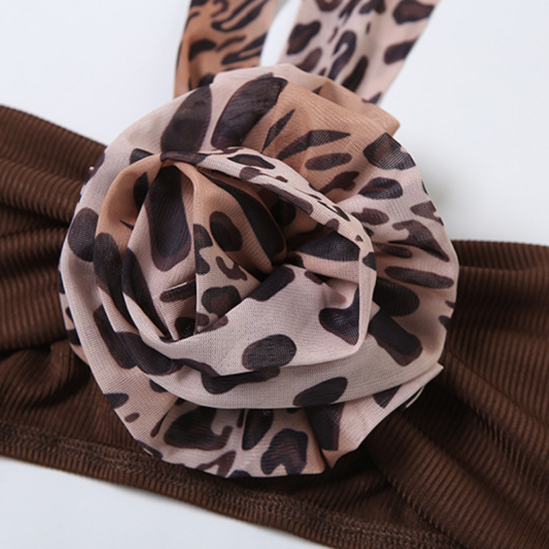Conjunto de falda larga de 3 piezas con estampado de leopardo, de malla con lazo y cuello halter 