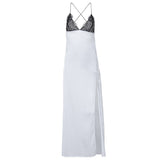 Robe longue fendue à bretelles spaghetti et col en V à dos croisé 