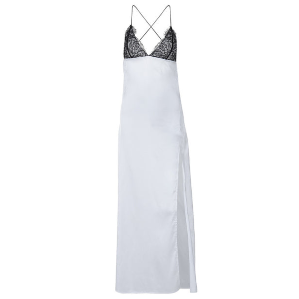 Robe longue fendue à bretelles spaghetti et col en V à dos croisé 