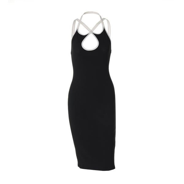Robe midi dos nu à licou croisé sur le devant 