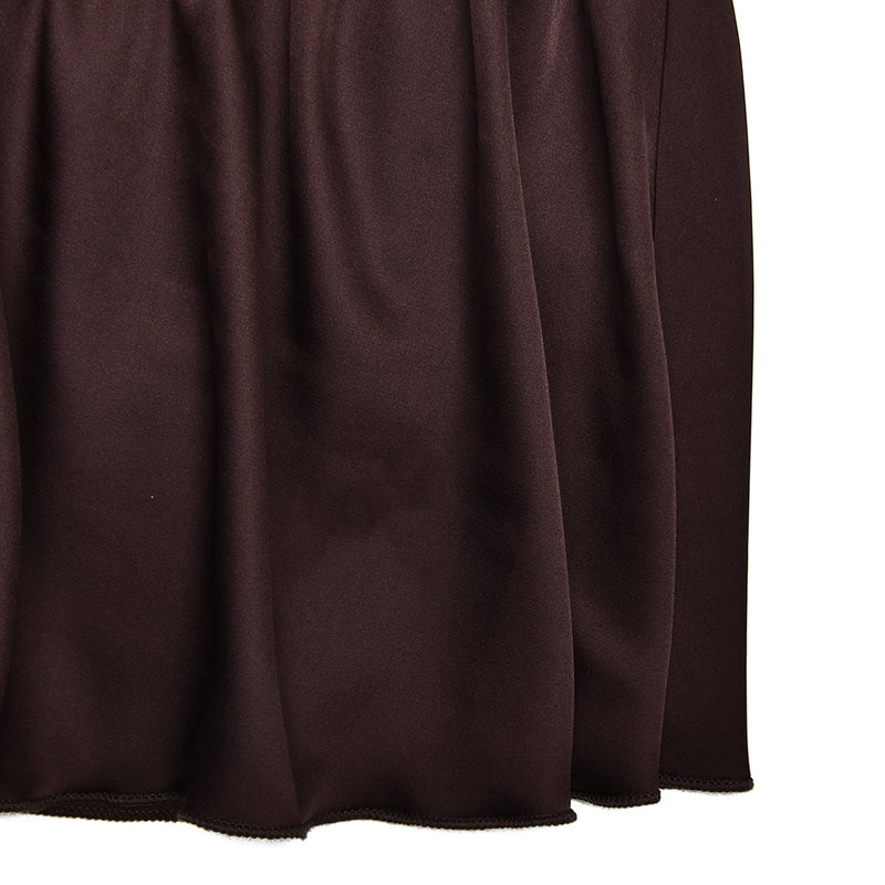 Long flared sleeve satin self tie ruffle ruched mini dress