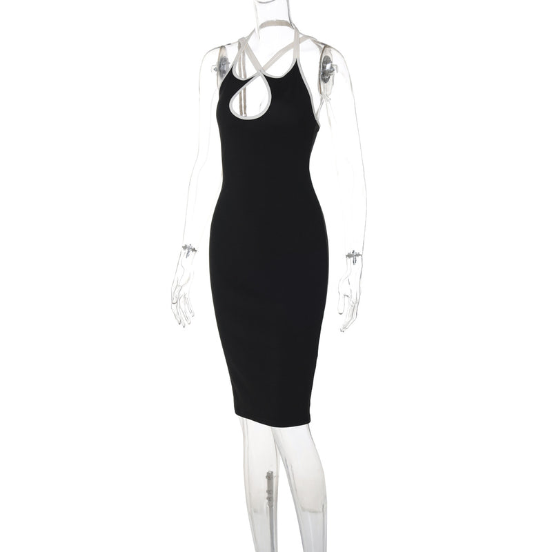 Robe midi dos nu à licou croisé sur le devant 