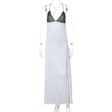 Robe longue fendue à bretelles spaghetti et col en V à dos croisé 