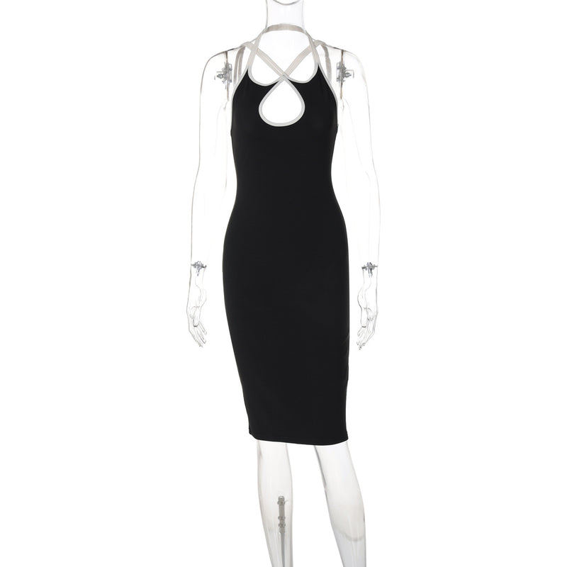 Robe midi dos nu à licou croisé sur le devant 