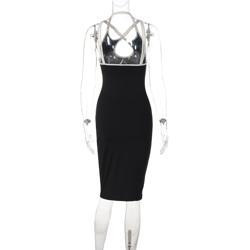 Robe midi dos nu à licou croisé sur le devant 