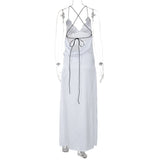 Robe longue fendue à bretelles spaghetti et col en V à dos croisé 