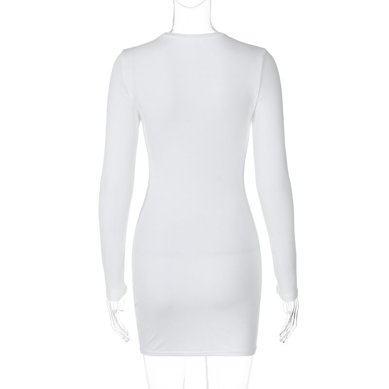 Mini-robe à col ras du cou et manches longues à imprimé fleuri 