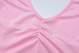 Conjunto de pantalón con cuello en U, dobladillo de encaje con lazo y fruncido 