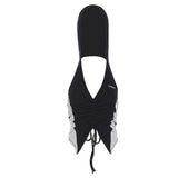 Hoodie v neck ruched drawstring metal tag top