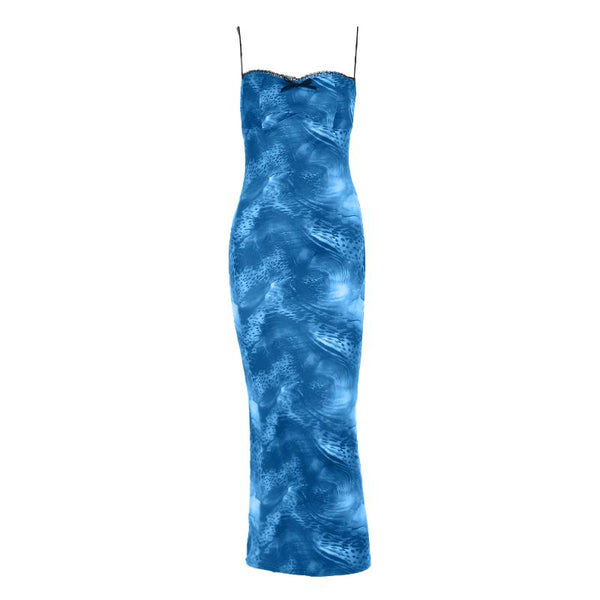 Robe midi camisole fendue à imprimé léopard et ourlet en dentelle avec nœud papillon 