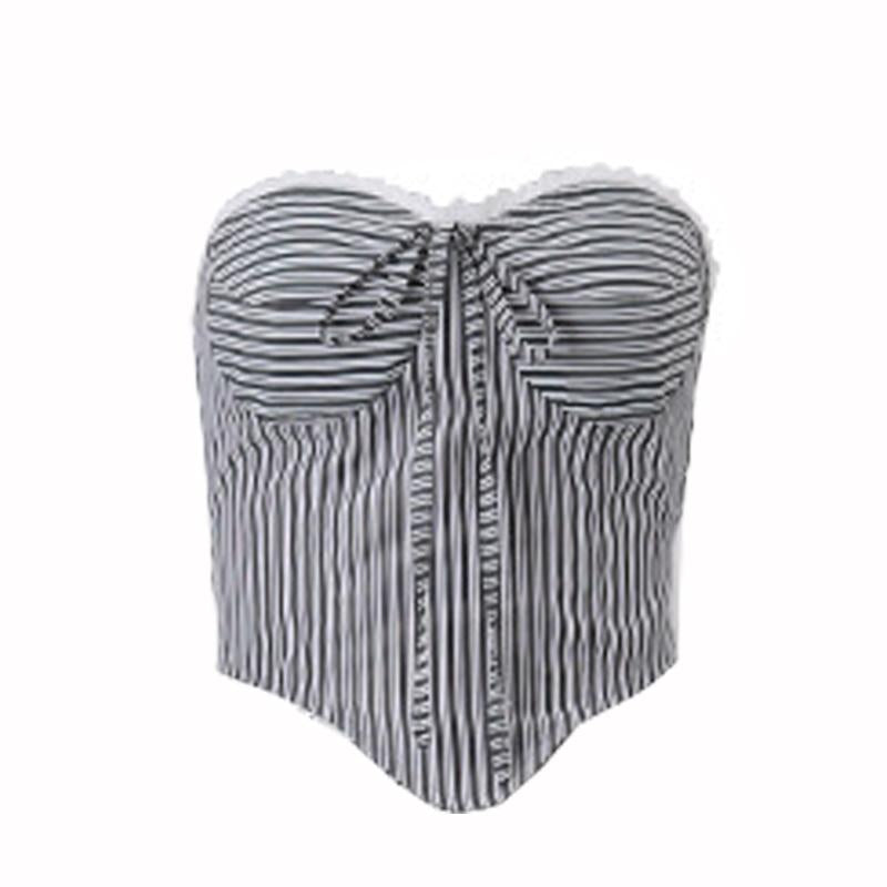 Top de tubo con cuello de corazón, dobladillo de encaje a rayas y cordones 