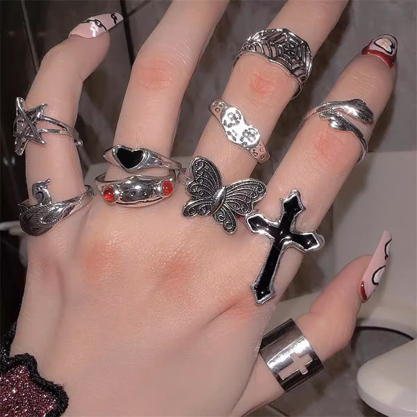 Bague croix papillon étoile cœur 10 pièces