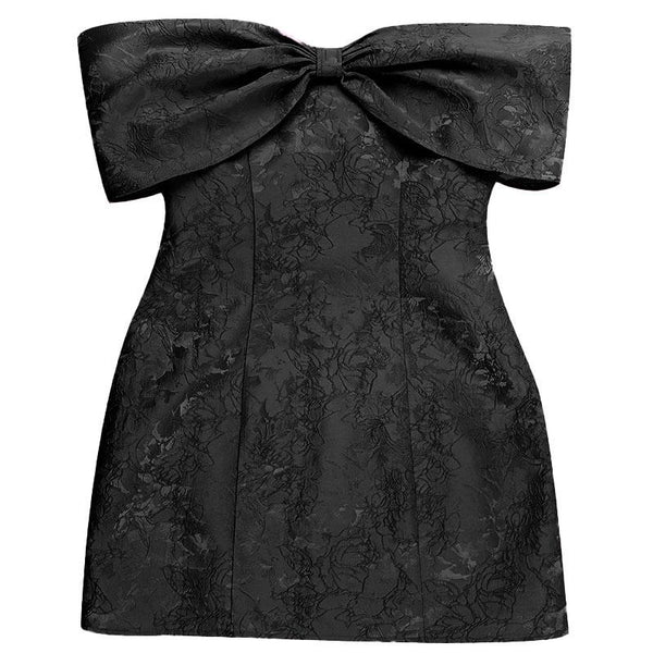 Mini-robe zippée en dentelle avec nœud papillon et épaules dénudées 