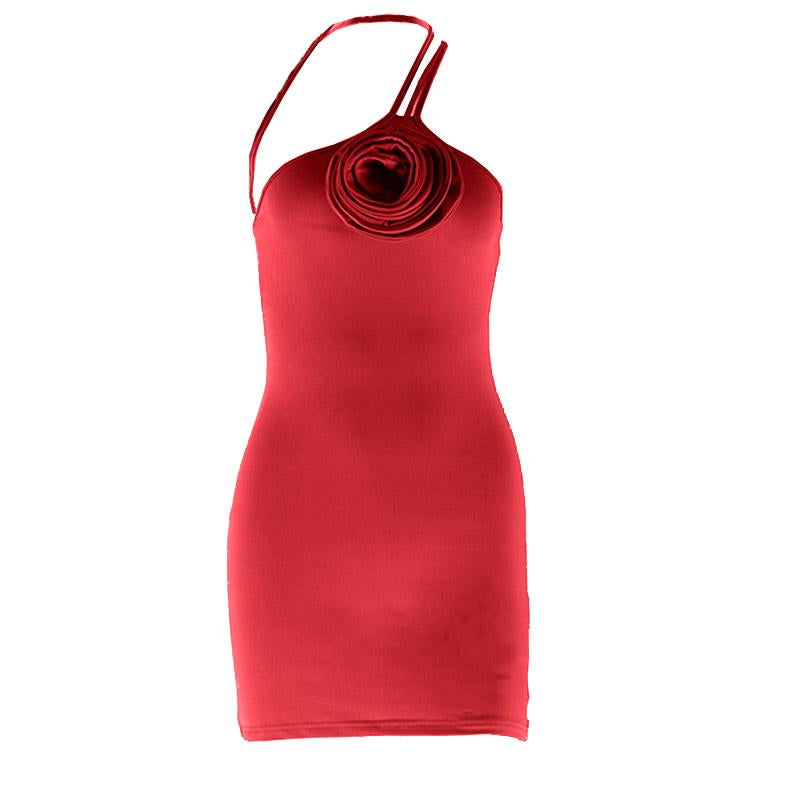 Irregular flower applique backless cami mini dress