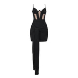Vestido mini camisola sin espalda de malla fruncida 