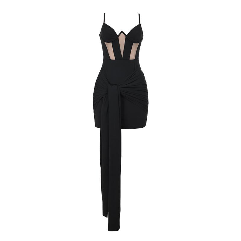 Vestido mini camisola sin espalda de malla fruncida 