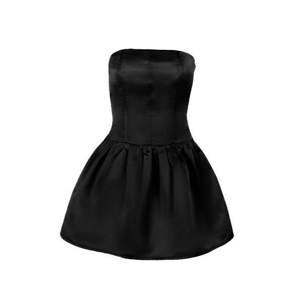 Mini-robe tube unie en satin froncé à smocks 