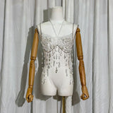 Top de tirantes con borlas y cuentas de cadena metálica estilo halter 