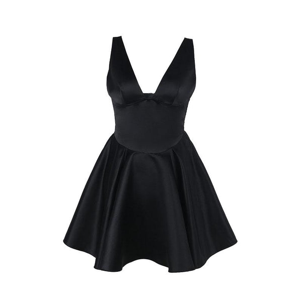 Mini-robe camisole dos nu à col en V profond et smocké 