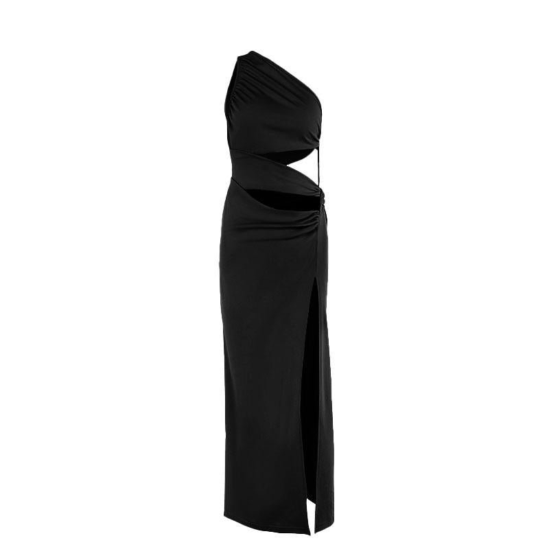 Mini-robe asymétrique froncée à fente creuse irrégulière 