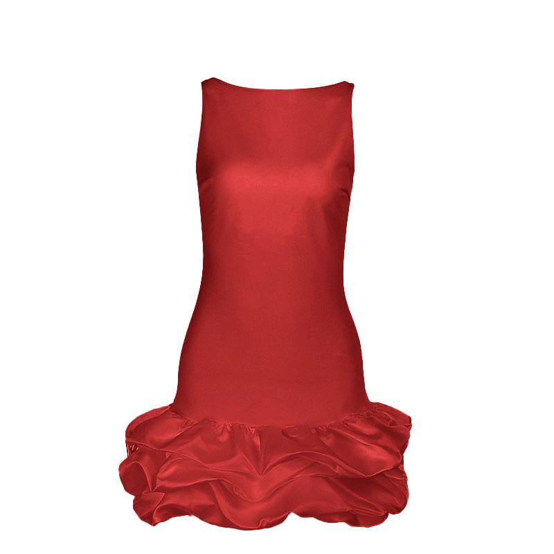 Mini-robe unie froncée à fermeture éclair et dos nu 