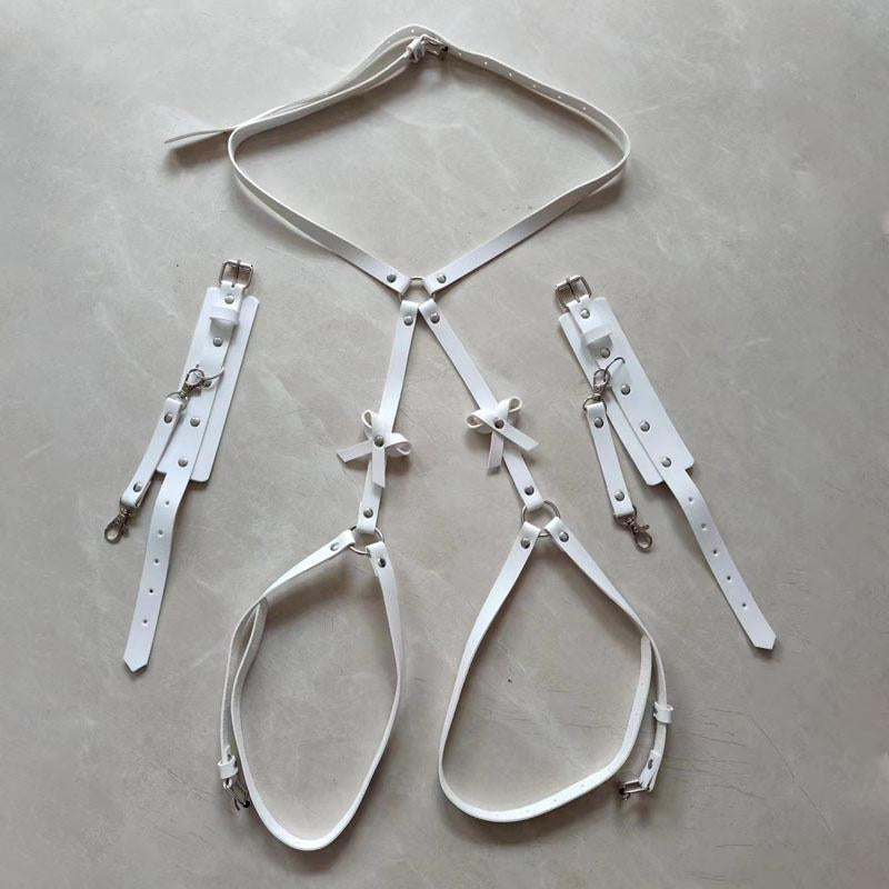PU leather bowknot decor o ring garter belt