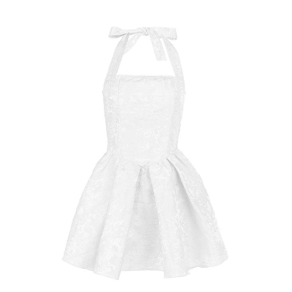Robe mini imprimée à col carré froncé et smocké 