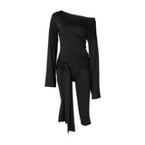 Irregular long sleeve medium rise solid pant set