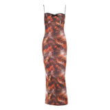 Robe midi camisole fendue à imprimé léopard et ourlet en dentelle avec nœud papillon 