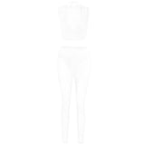 Ensemble pantalon taille moyenne en maille ajourée à col ras du cou 