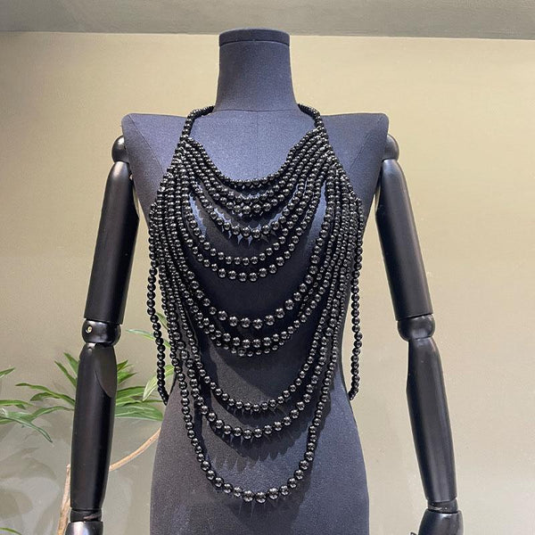 Halter beaded hollow out u neck top