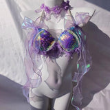 Top con cuello en V, borlas y apliques de concha con cuentas y lazo 