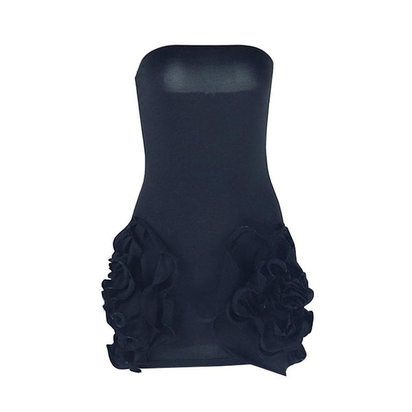 Mini-robe tube unie à dos nu avec appliques florales 