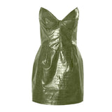 Mini-robe tube zippée en cuir PU à col en cœur 