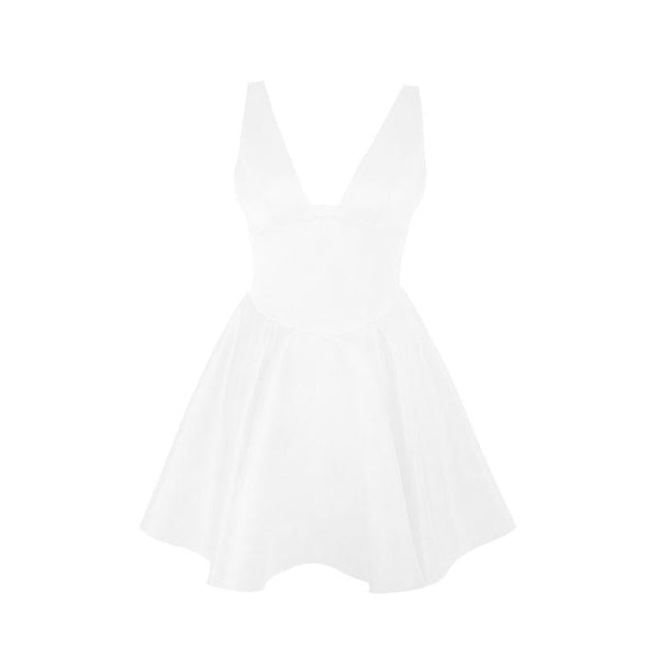 Mini-robe camisole dos nu à col en V profond et smocké 