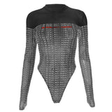 Gloves long sleeve crewneck letter print button bodysuit